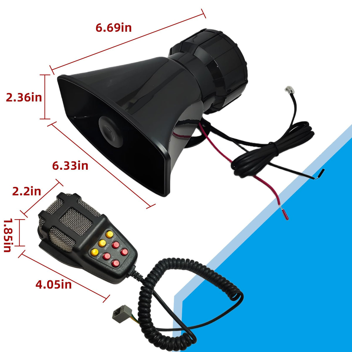 12V 100W 7 Tone Car Siren Horn Speaker with Microphone U3038