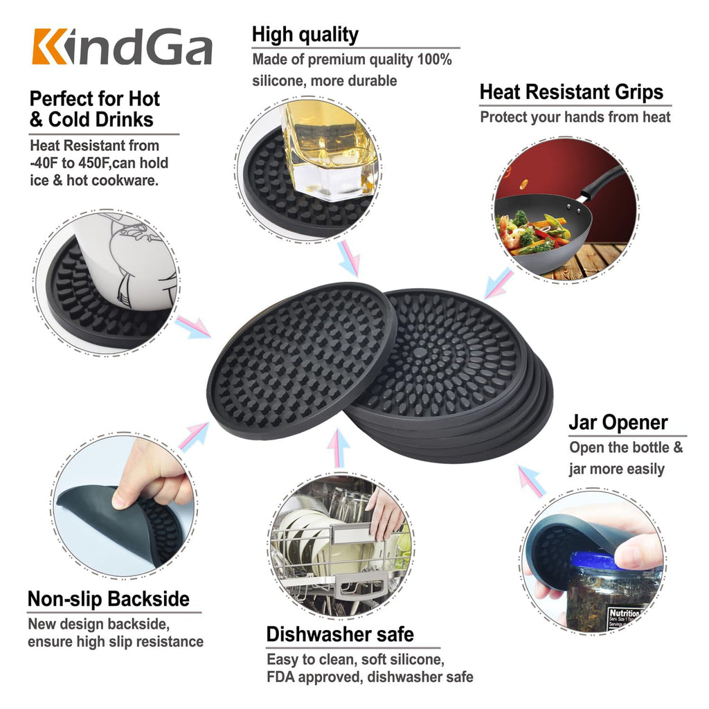 Silicone Coasters Set of 8 Black S76264