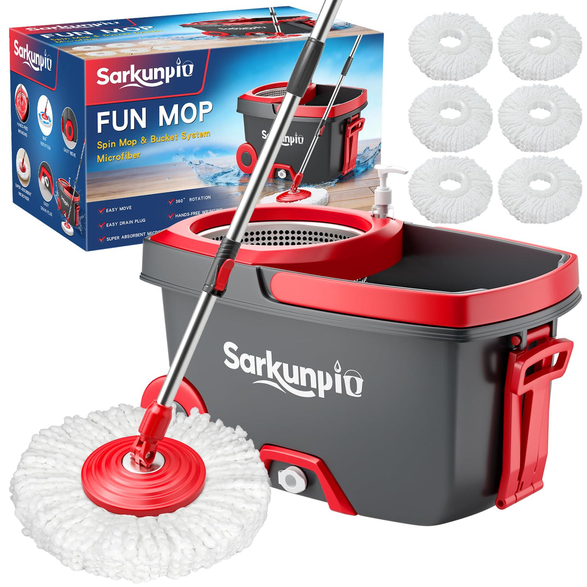 Spin Mop and Bucket Set with 6 Microfiber Heads Y103572