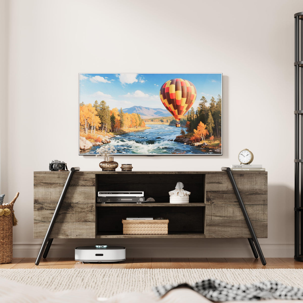 55.12" Weathered Oak Wooden TV Stand H4154
