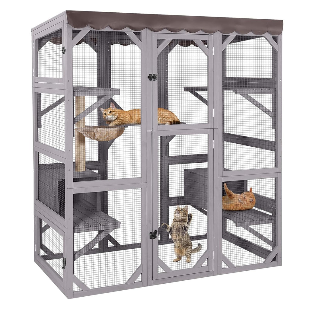 Outdoor Catio Cat Enclosure with 7 Platforms Grey A7868