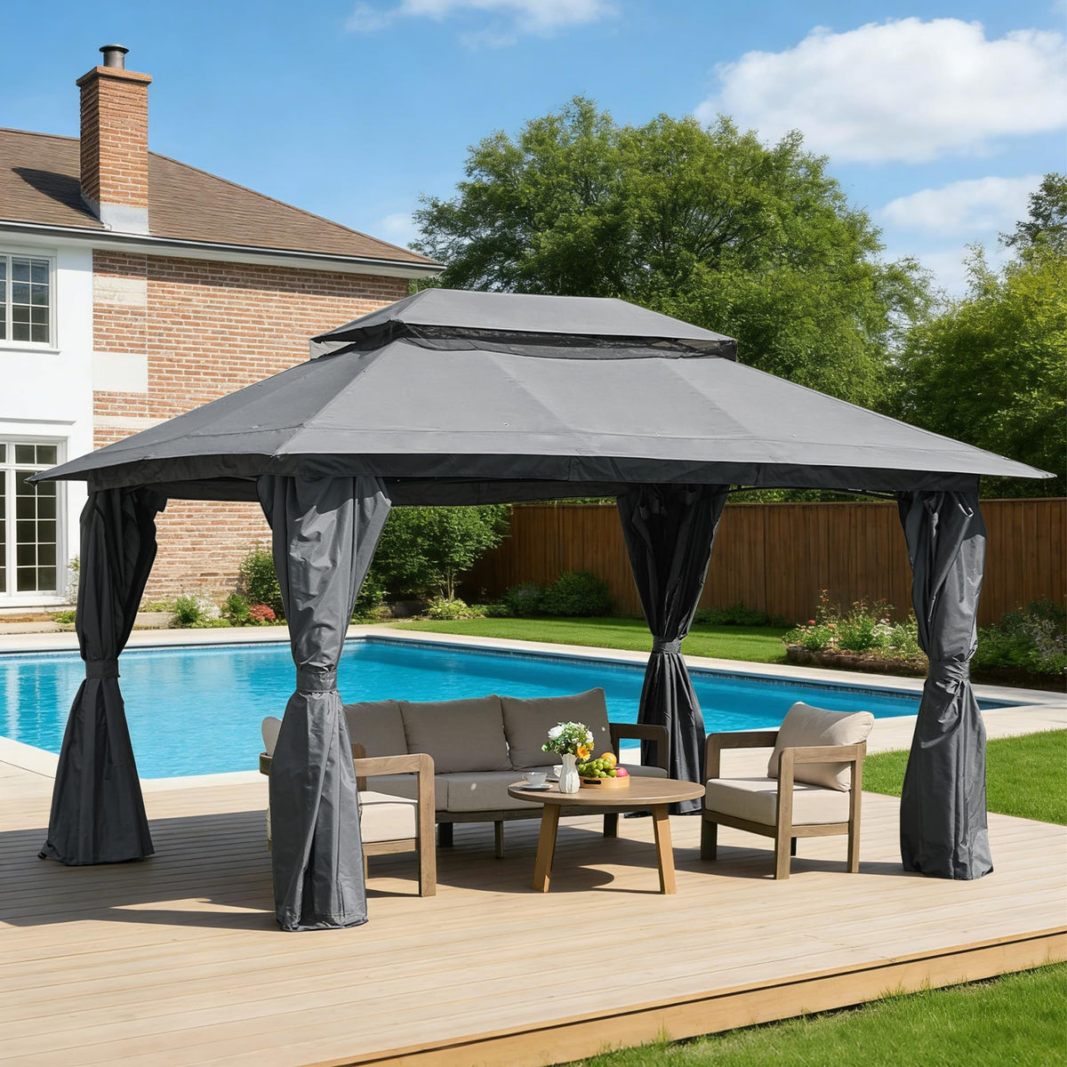 10x13 Outdoor Gazebo with Mosquito Netting and Privacy Screens J8178