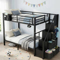 Black Metal Twin Over Twin Bunk Bed with Storage Stairs P50729