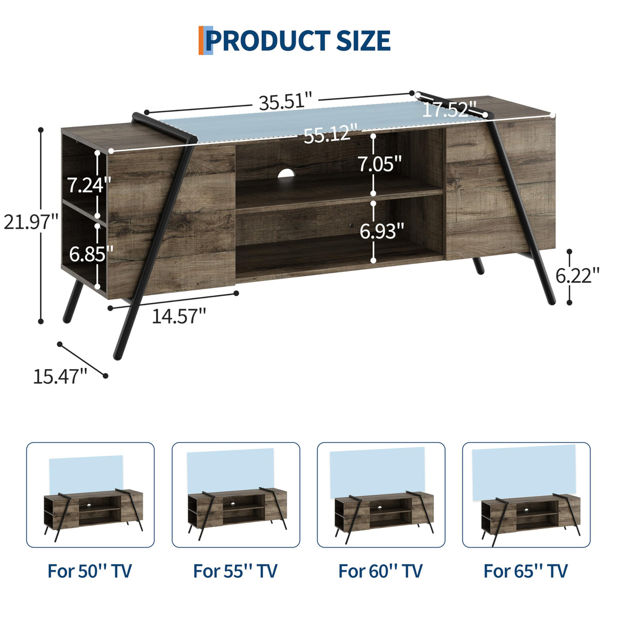 55.12" Weathered Oak Wooden TV Stand H4154