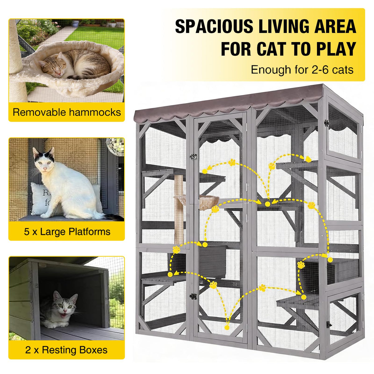Outdoor Catio Cat Enclosure with 7 Platforms Grey A7868