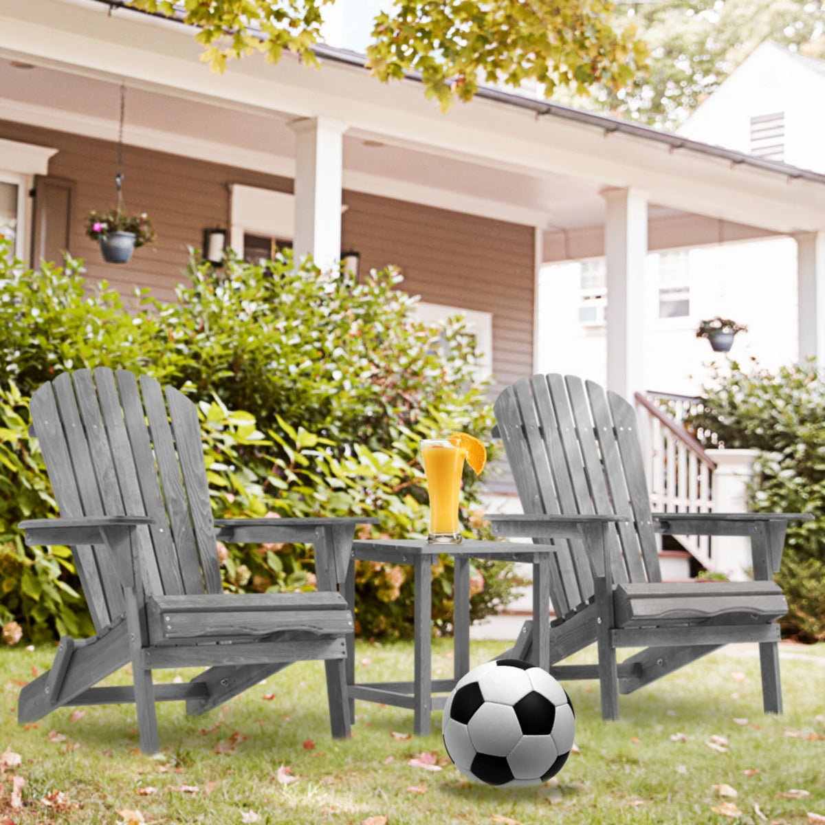 Wood Folding Adirondack Chair Set of 2 Gray D3138