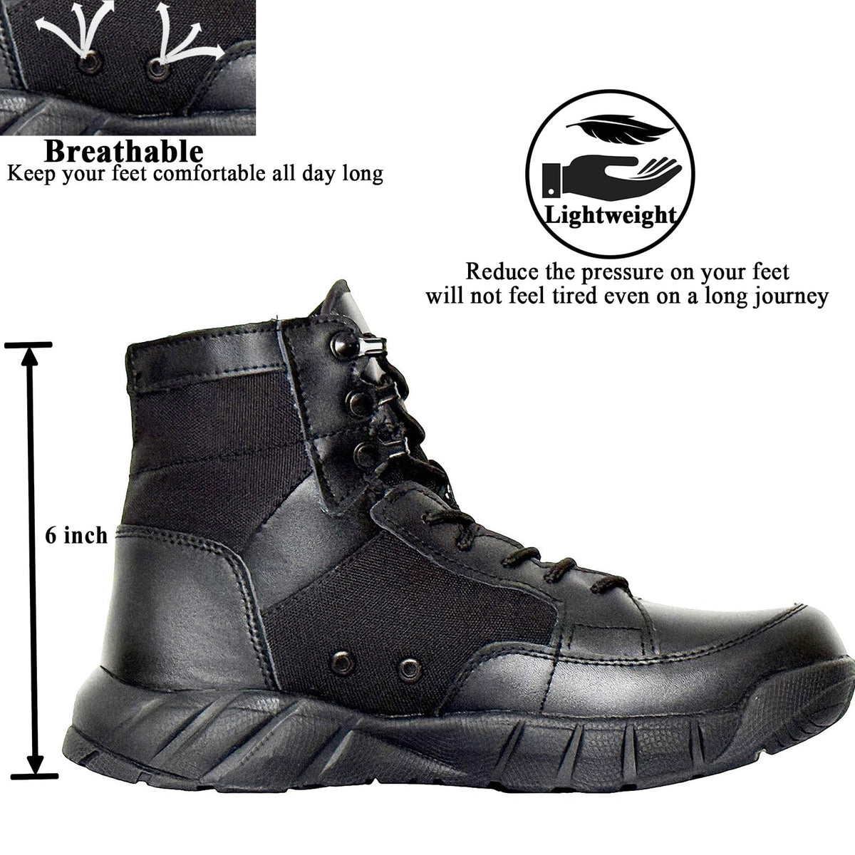 6 Inch Lightweight Tactical Combat Boots Coyote Military Hiking Shoes T9914