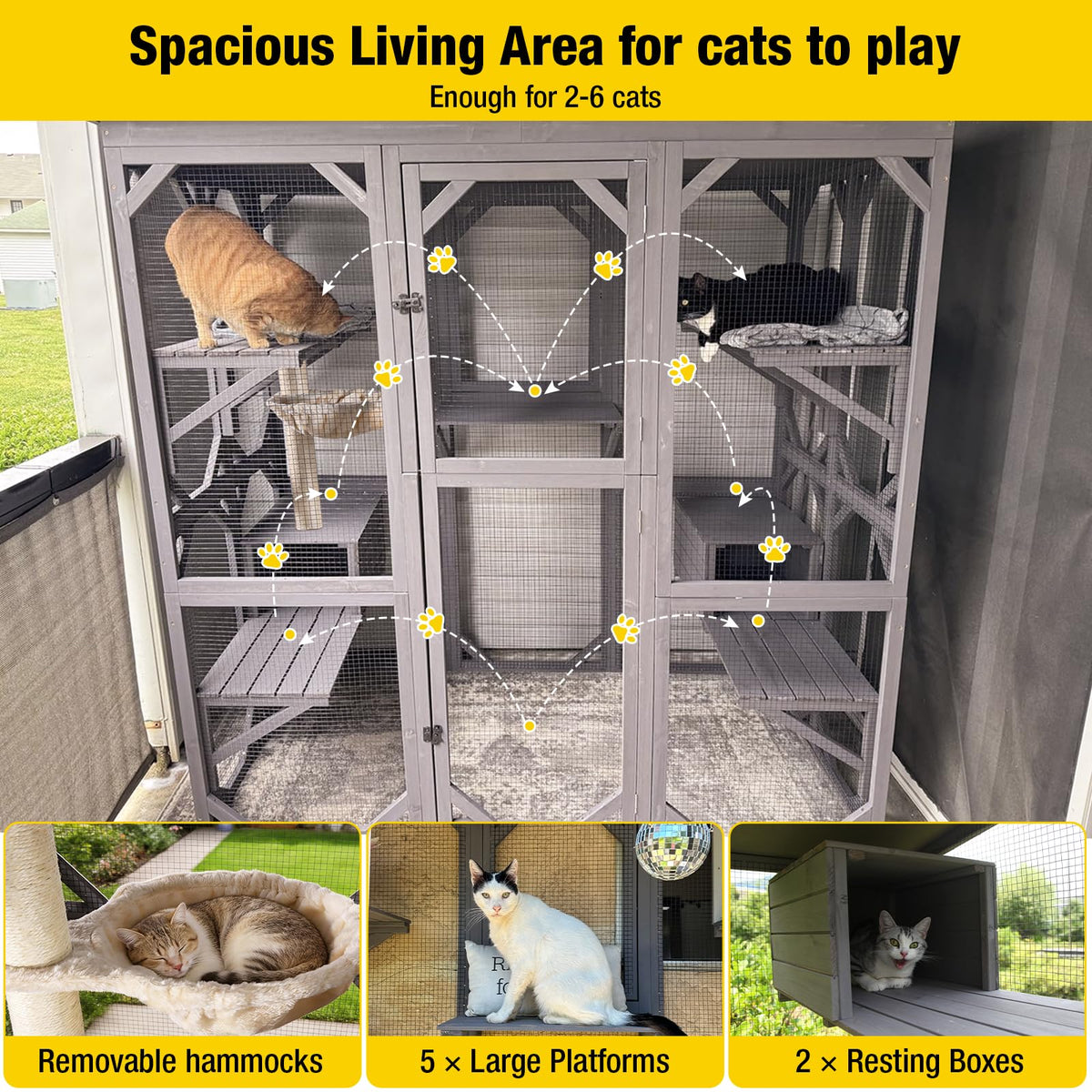 Outdoor Catio Cat Enclosure with 7 Platforms Grey A7868