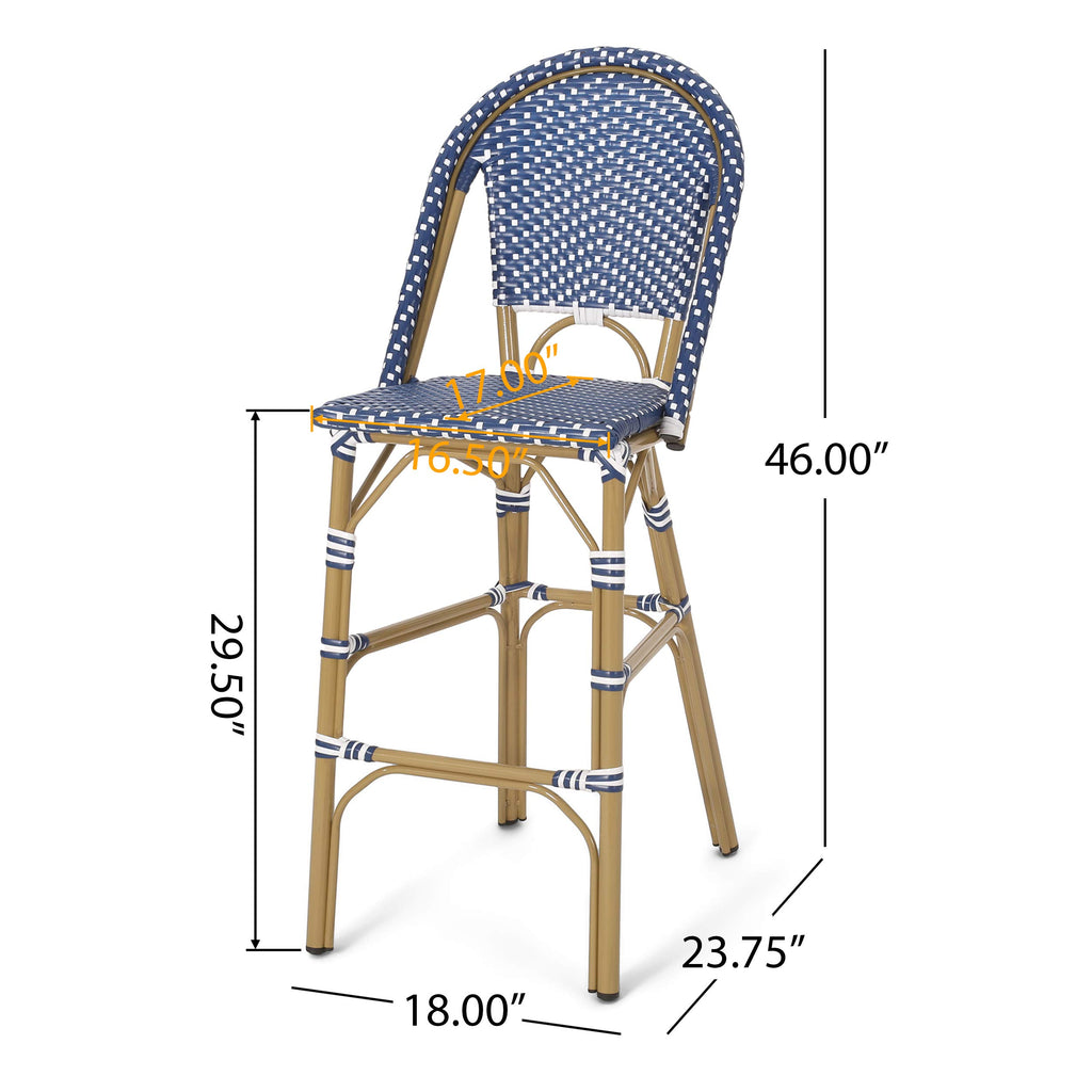 29.5" Outdoor PE Rattan Bar Stool, Dark Teal and White, Set of 2 C40327