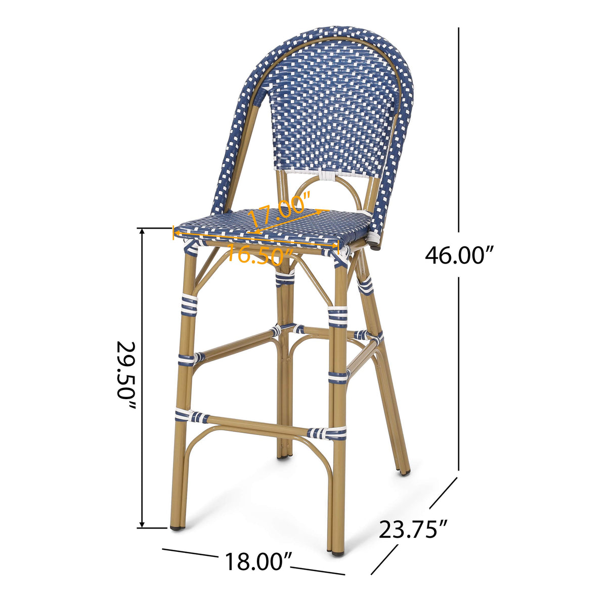 29.5" Outdoor PE Rattan Bar Stool, Dark Teal and White, Set of 2 C40327