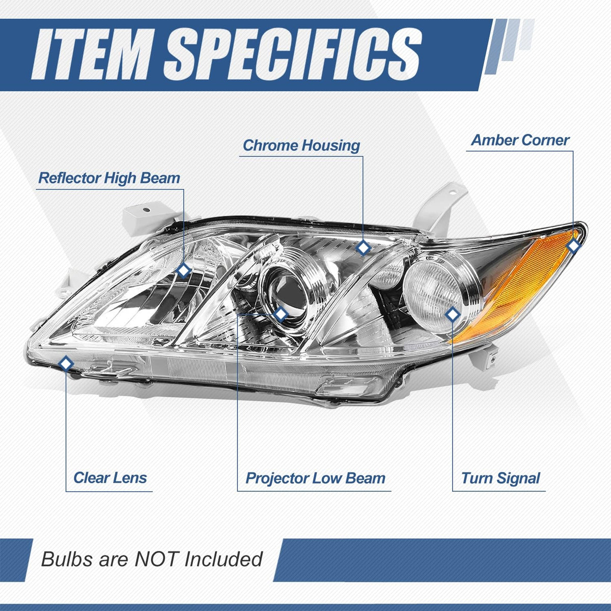 Headlight Assembly Compatible with Toyota Camry 2007 2008 2009 Chrome Housing Amber Corner Z807852