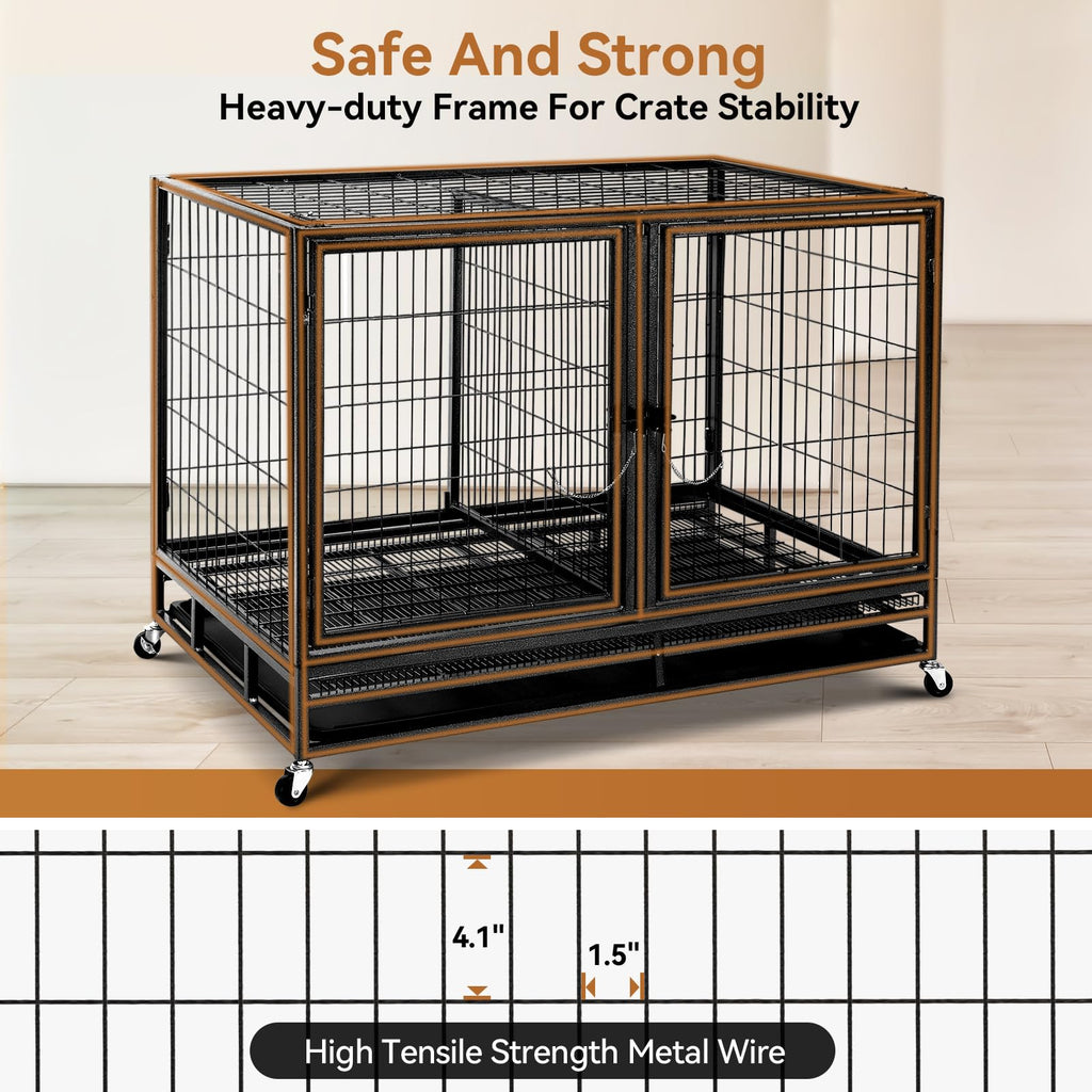 48 inch Large Wire Dog Crate with Lockable Wheels M7654