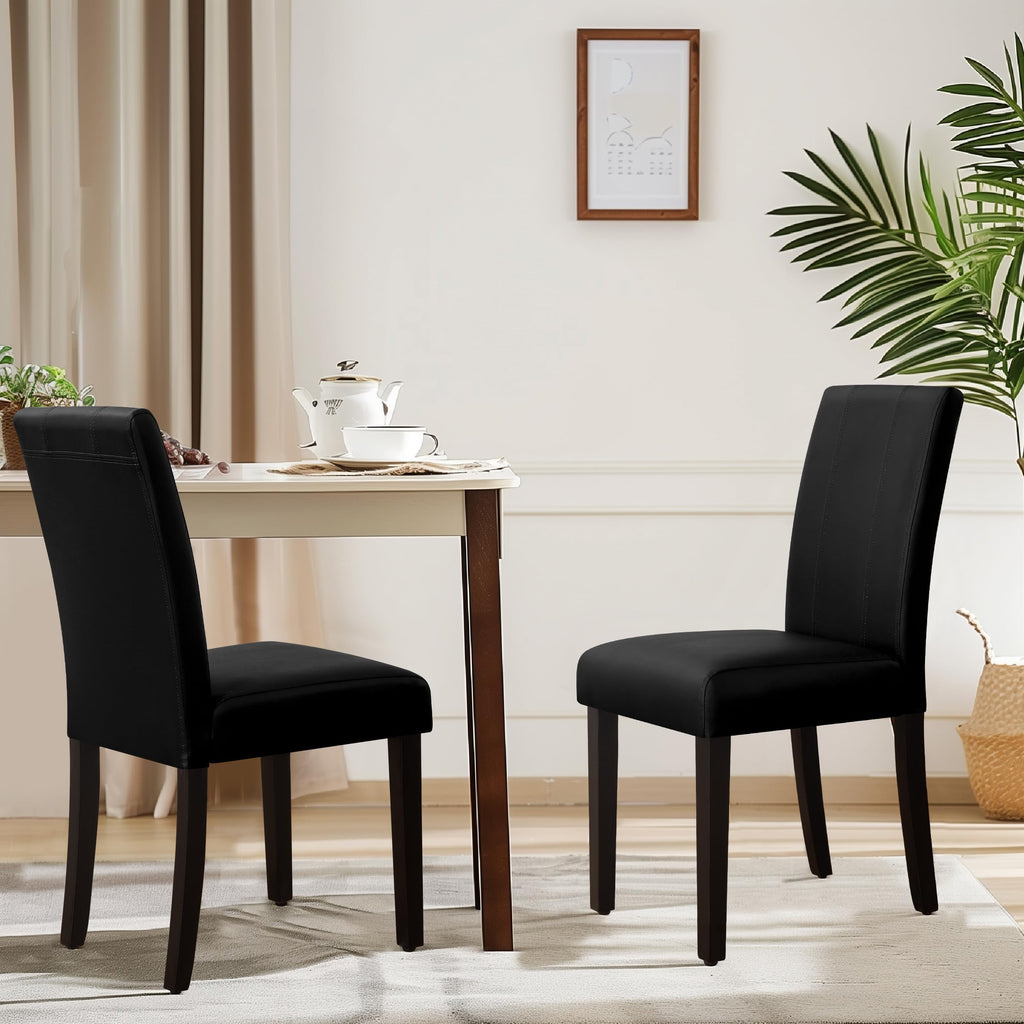 Black Faux Leather Upholstered Dining Chairs Set of 4 with Wood Legs L7083