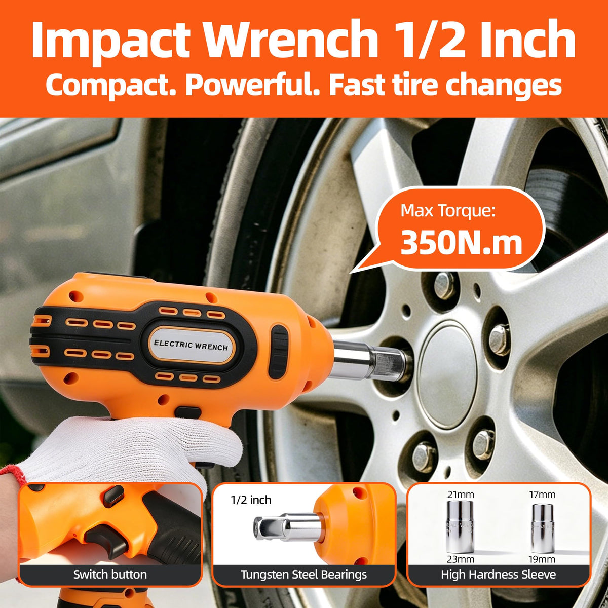 5 Ton 12V Electric Car Jack Kit with Impact Wrench and Tire Inflator Pump E7221
