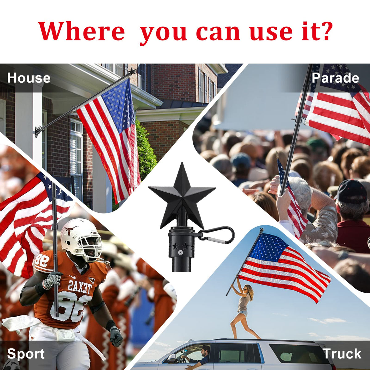 6ft Tangle Free Flag Pole Kit with Bracket, Black Metal Flagpole R717