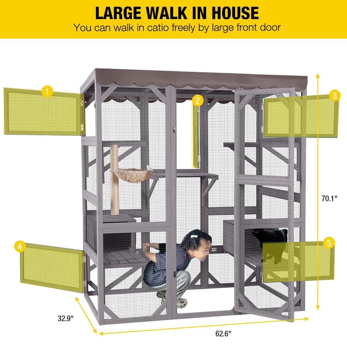 Outdoor Catio Cat Enclosure with 7 Platforms Grey A7868