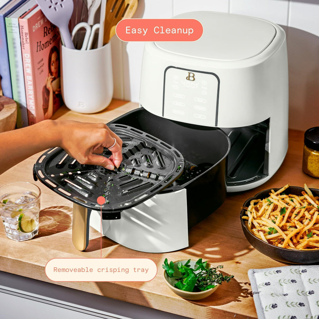 6 Quart Air Fryer with Touch-Activated Display, 4-in-1 Countertop Air Fryer 1750W, Nonstick Dishwasher Safe, White Icing N943