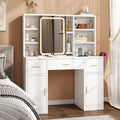 White Vanity Desk with Sliding Mirror and LED Lights N355579