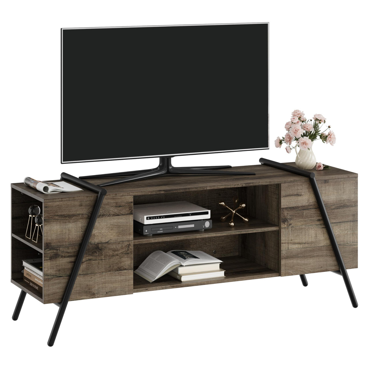 55.12" Weathered Oak Wooden TV Stand H4154