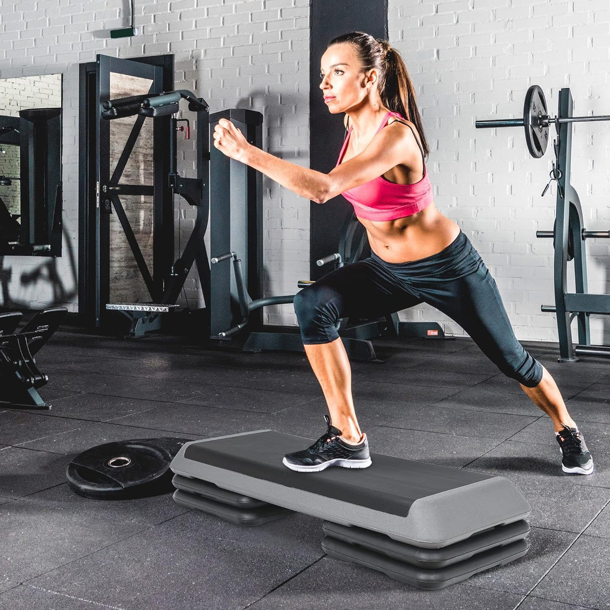 43" Adjustable Exercise Aerobic Step Platform with 4 Removable Risers K456102