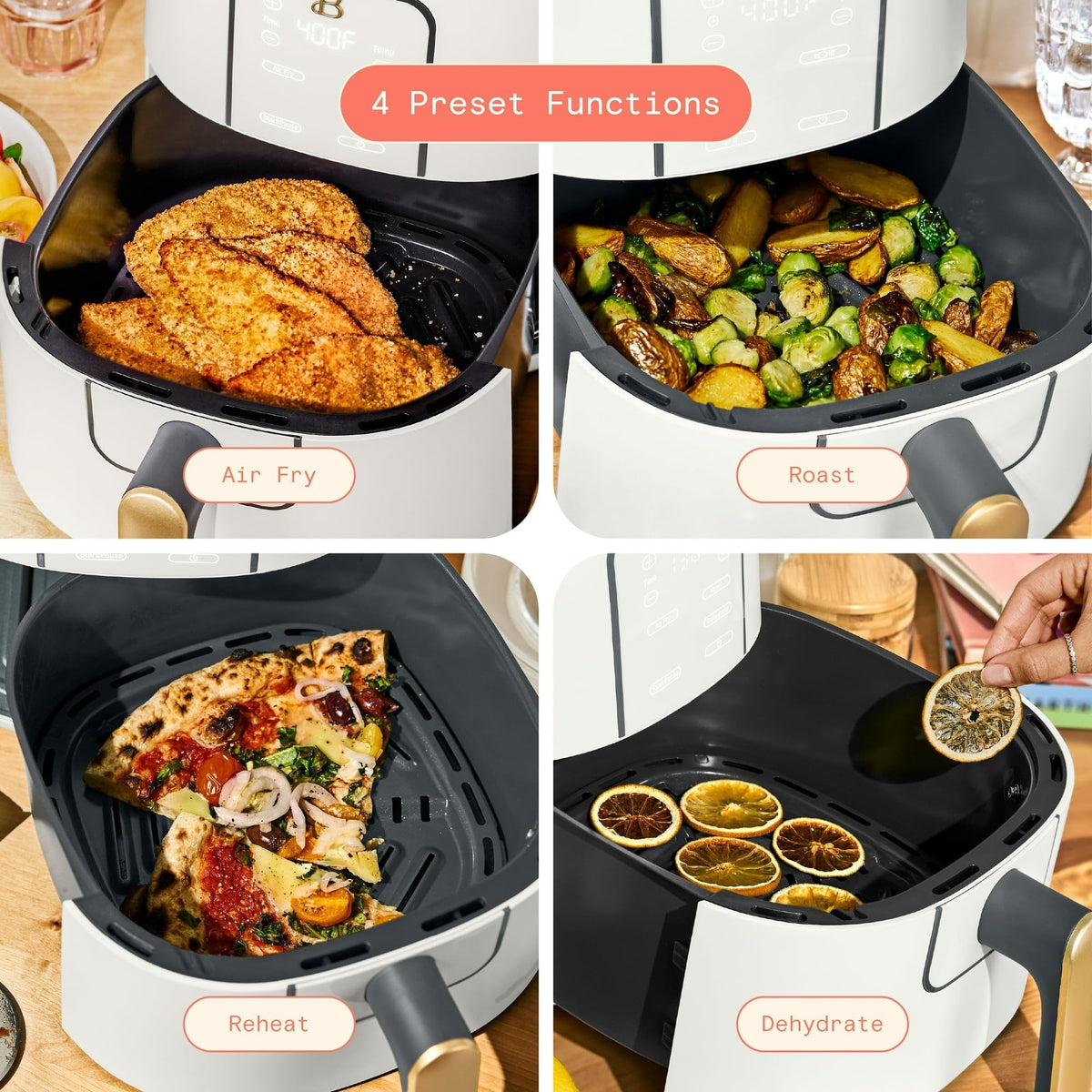 6 Quart Air Fryer with Touch-Activated Display, 4-in-1 Countertop Air Fryer 1750W, Nonstick Dishwasher Safe, White Icing N943