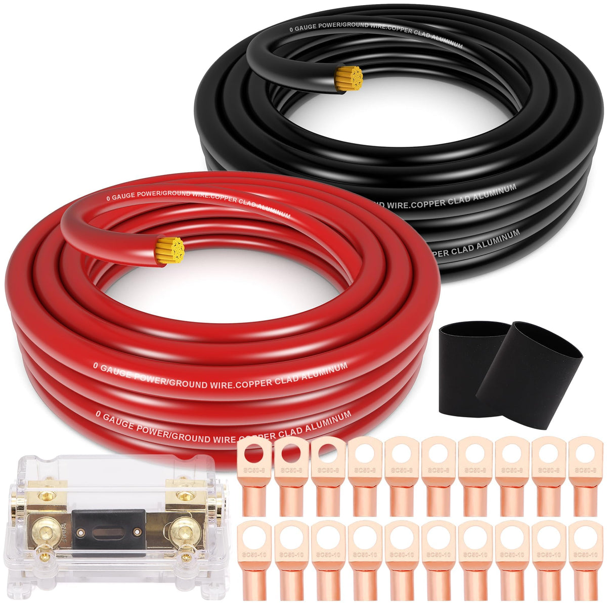 0 Gauge Battery Cable with 250A Fuse Holder & Terminals Kit A355621