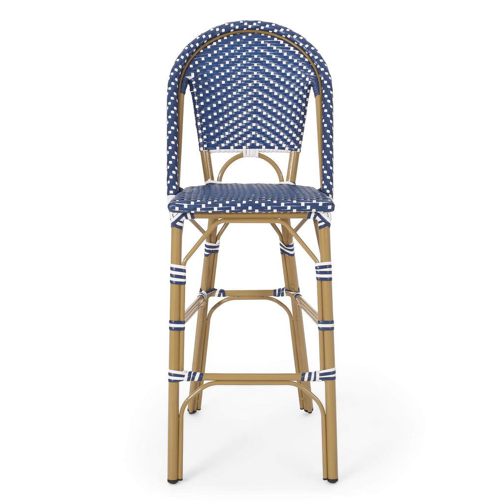 29.5" Outdoor PE Rattan Bar Stool, Dark Teal and White, Set of 2 C40327