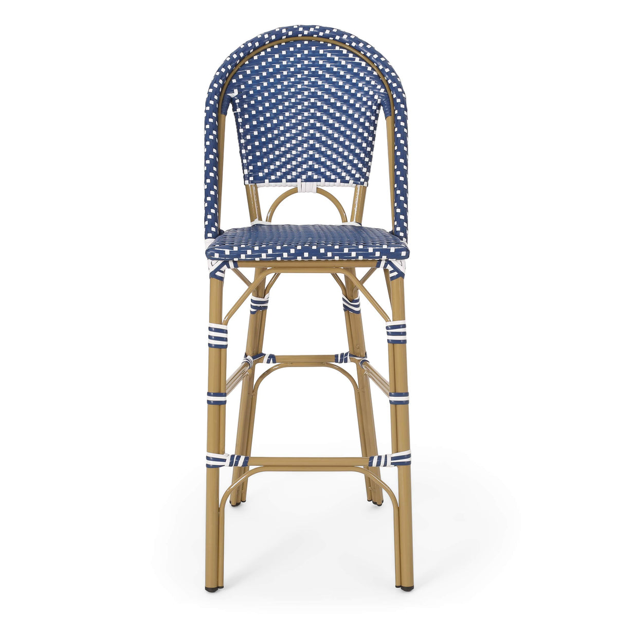 29.5" Outdoor PE Rattan Bar Stool, Dark Teal and White, Set of 2 C40327