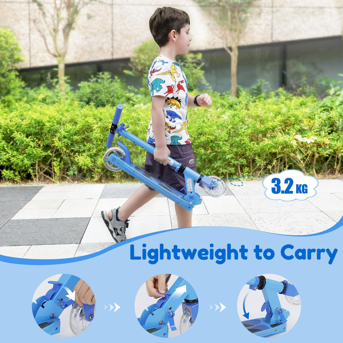 2 Wheel Adjustable Height Foldable Lightweight Kick Scooter F1861