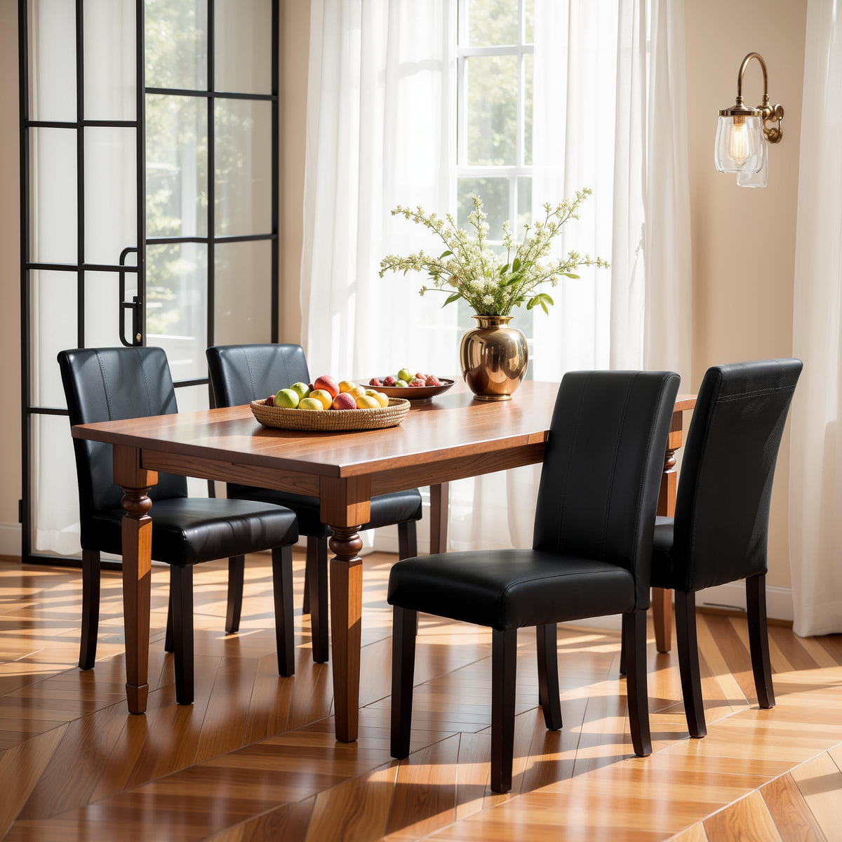 Black Faux Leather Upholstered Dining Chairs Set of 4 with Wood Legs L7083