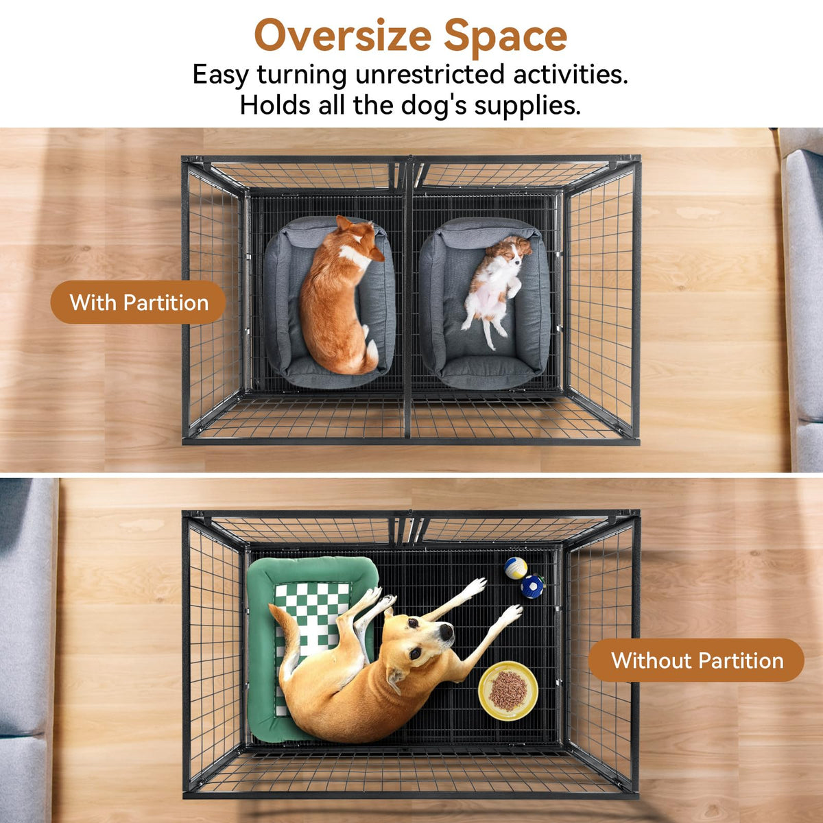 48 inch Large Wire Dog Crate with Lockable Wheels M7654