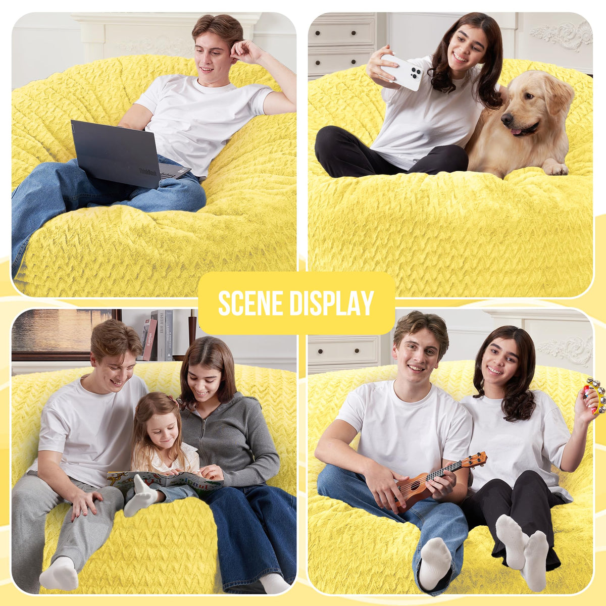3FT Yellow Memory Foam Bean Bag Chair Y962904