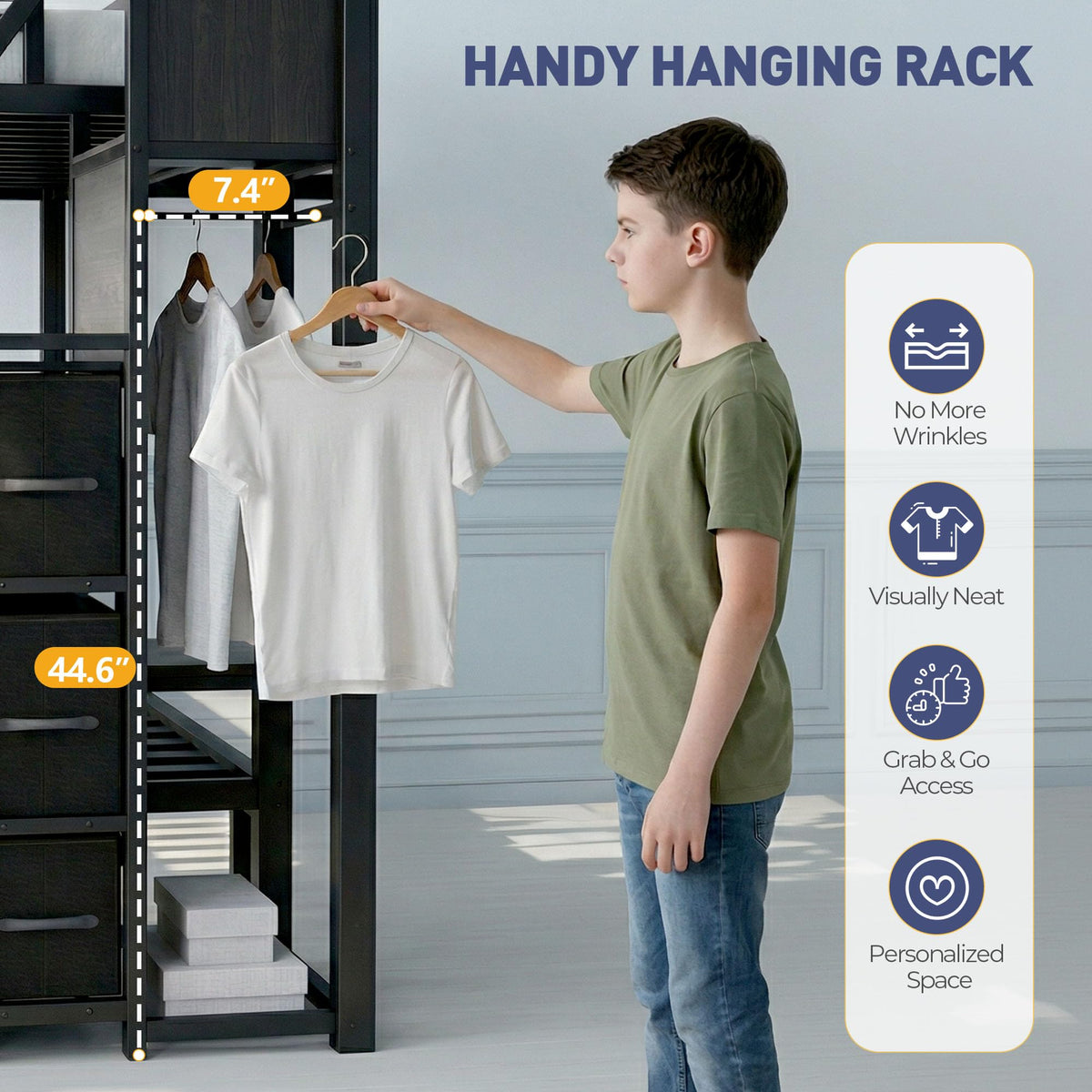 Black Metal Twin Over Twin Bunk Bed with Storage Stairs P50729