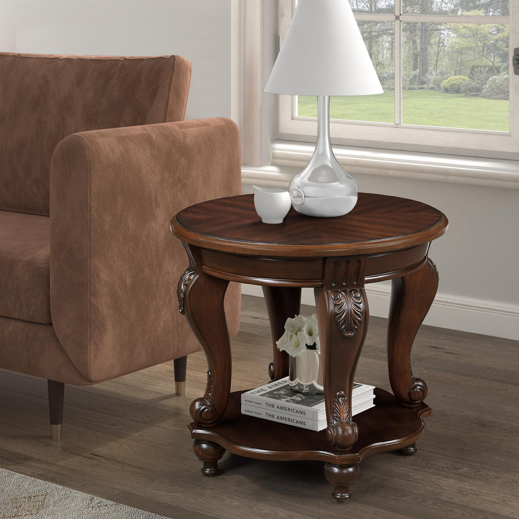 Vintage Round Wood End Side Table 22-Inch K20475