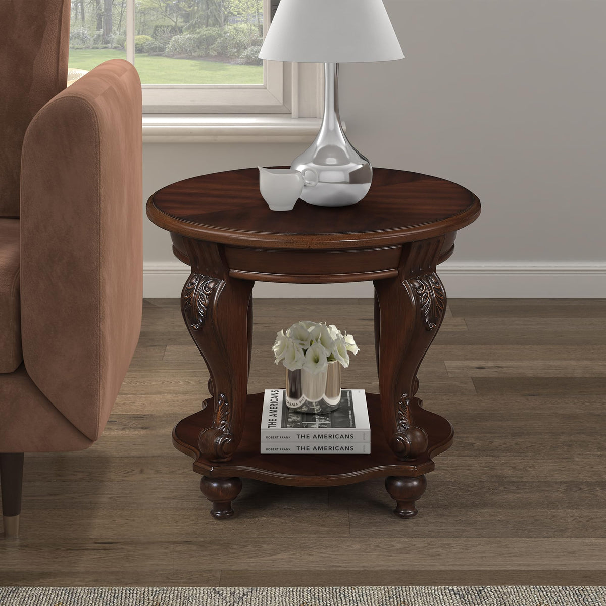 Vintage Round Wood End Side Table 22-Inch K20475
