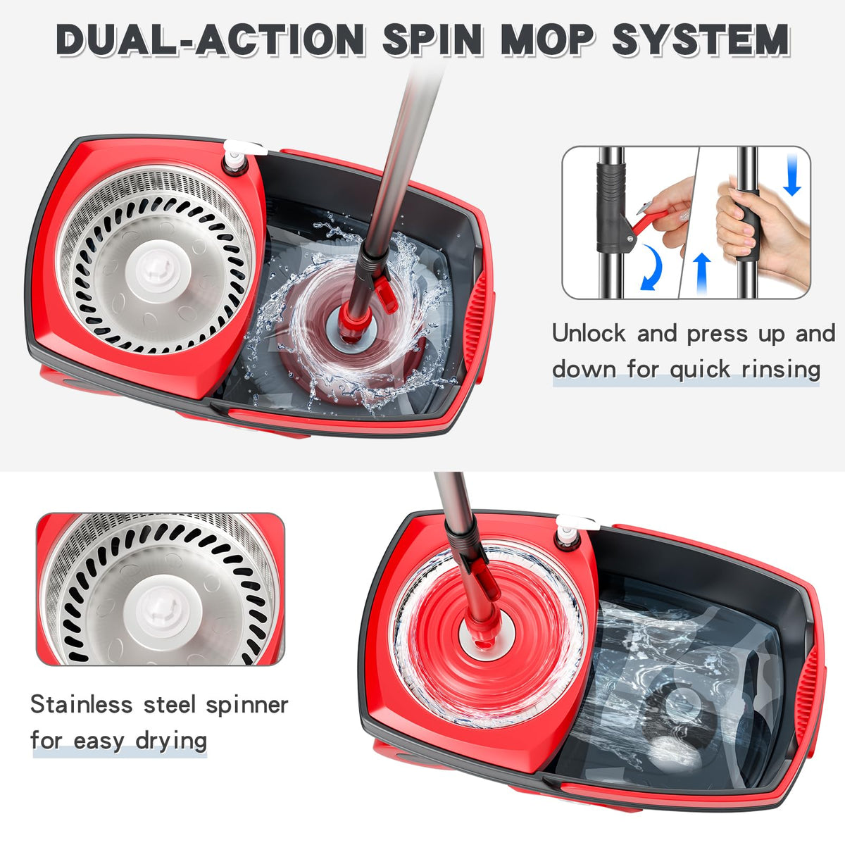 Spin Mop and Bucket Set with 6 Microfiber Heads Y103572