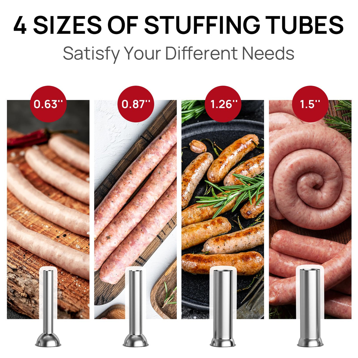 Manual Stainless Steel Sausage Stuffer with 4 Stuffing Tubes R36222