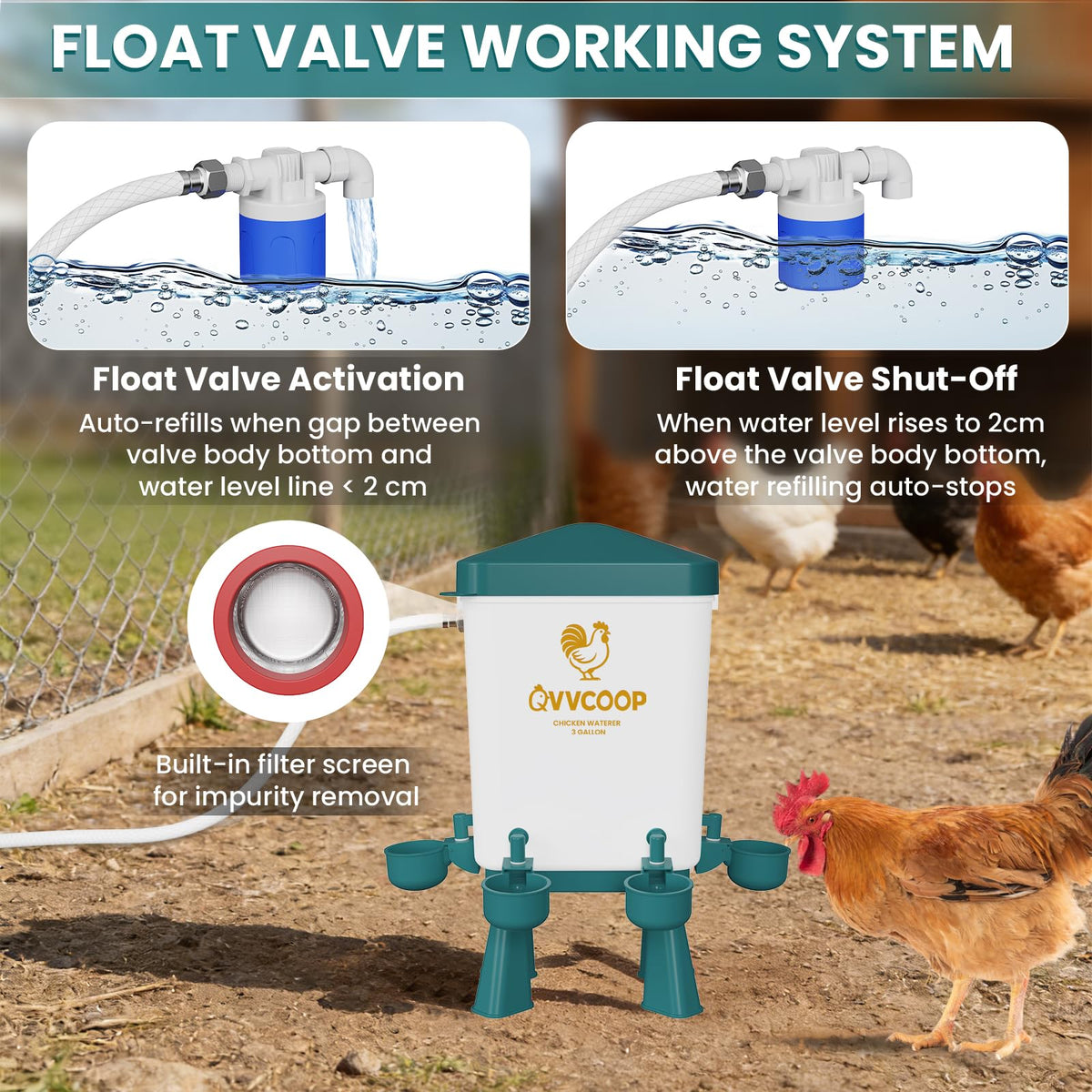 3 Gallon Automatic Chicken Waterer with Float Valve V99001