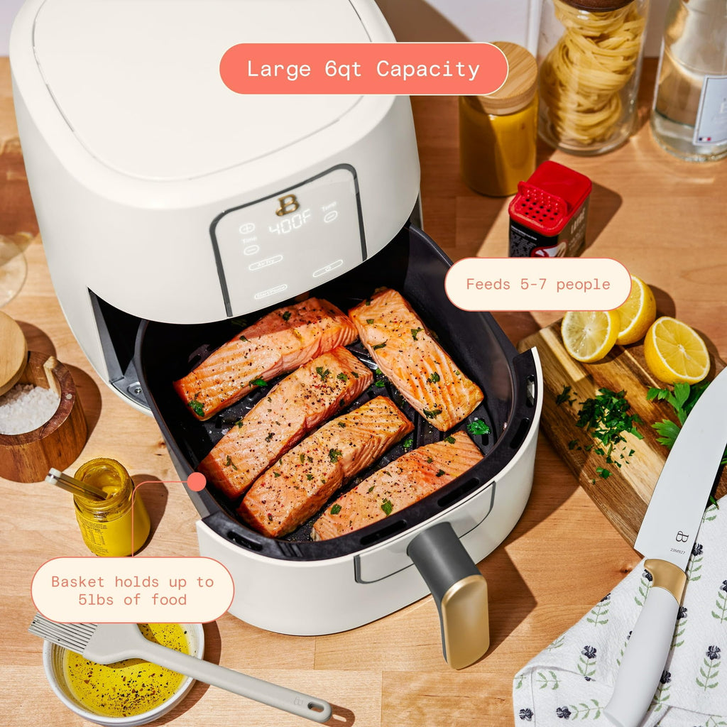 6 Quart Air Fryer with Touch-Activated Display, 4-in-1 Countertop Air Fryer 1750W, Nonstick Dishwasher Safe, White Icing N943
