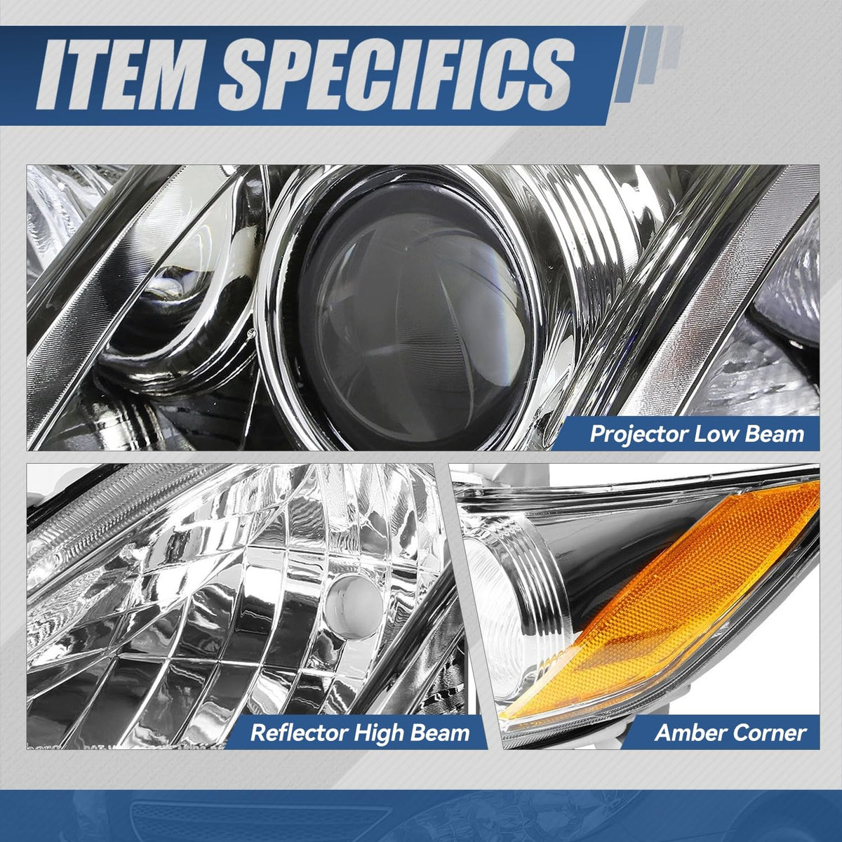Headlight Assembly Compatible with Toyota Camry 2007 2008 2009 Chrome Housing Amber Corner Z807852