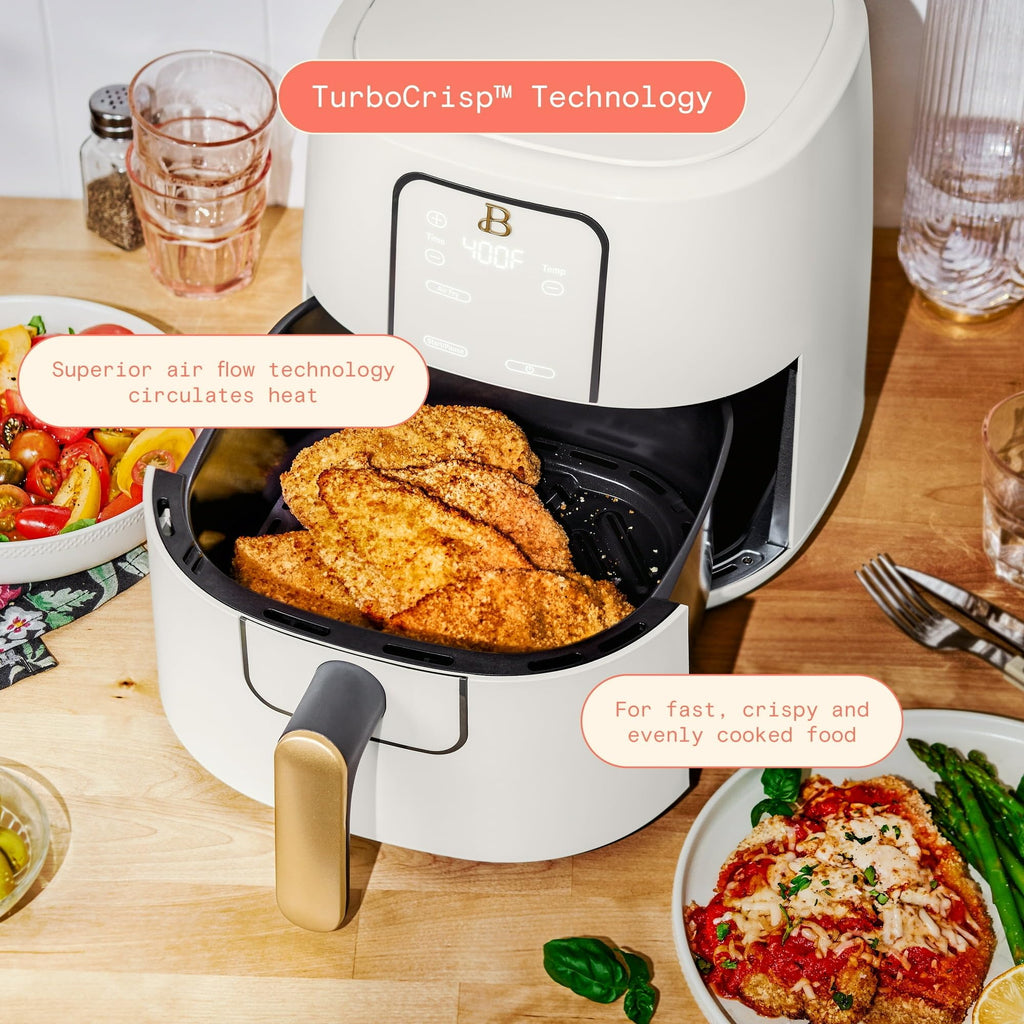 6 Quart Air Fryer with Touch-Activated Display, 4-in-1 Countertop Air Fryer 1750W, Nonstick Dishwasher Safe, White Icing N943