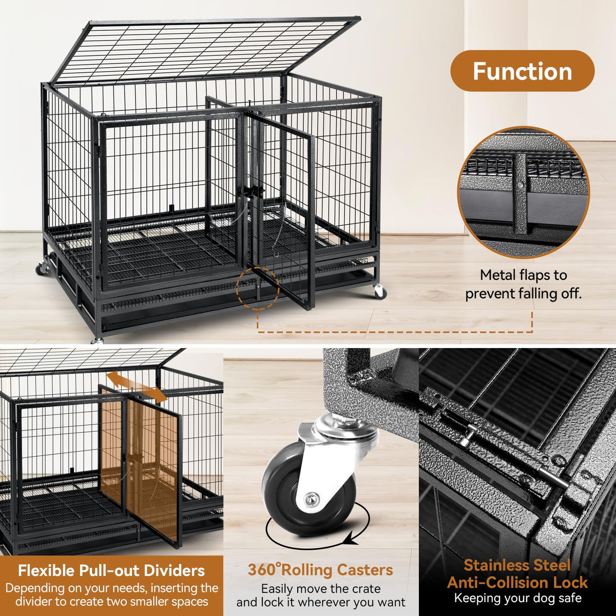 48 inch Large Wire Dog Crate with Lockable Wheels M7654