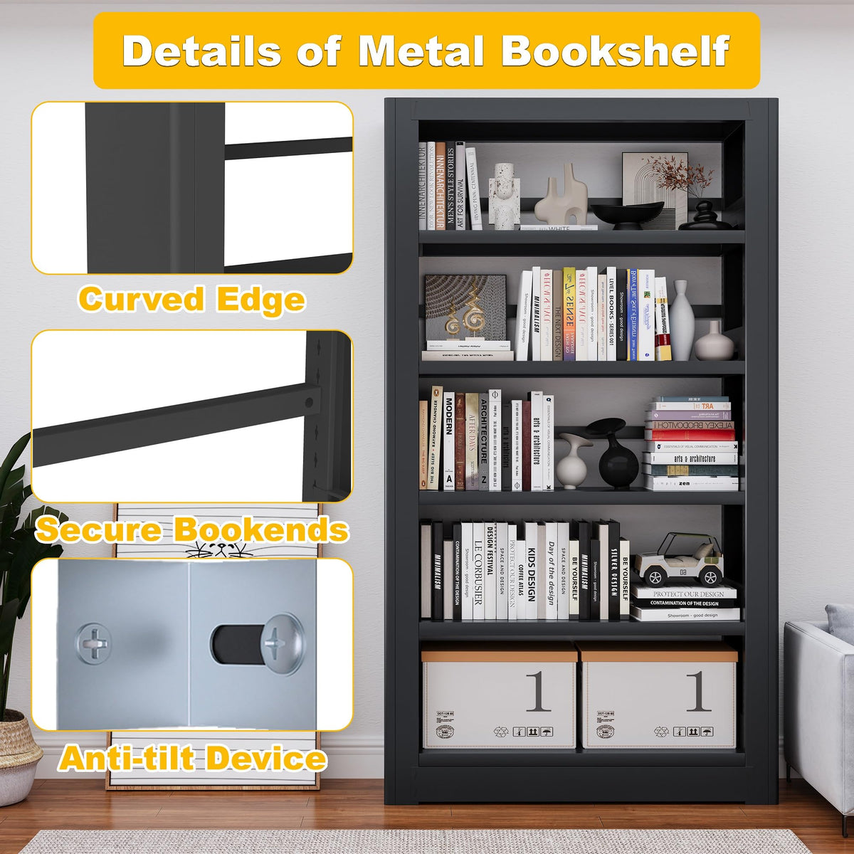 Heavy Duty 5-Shelf Metal Bookshelf C58564