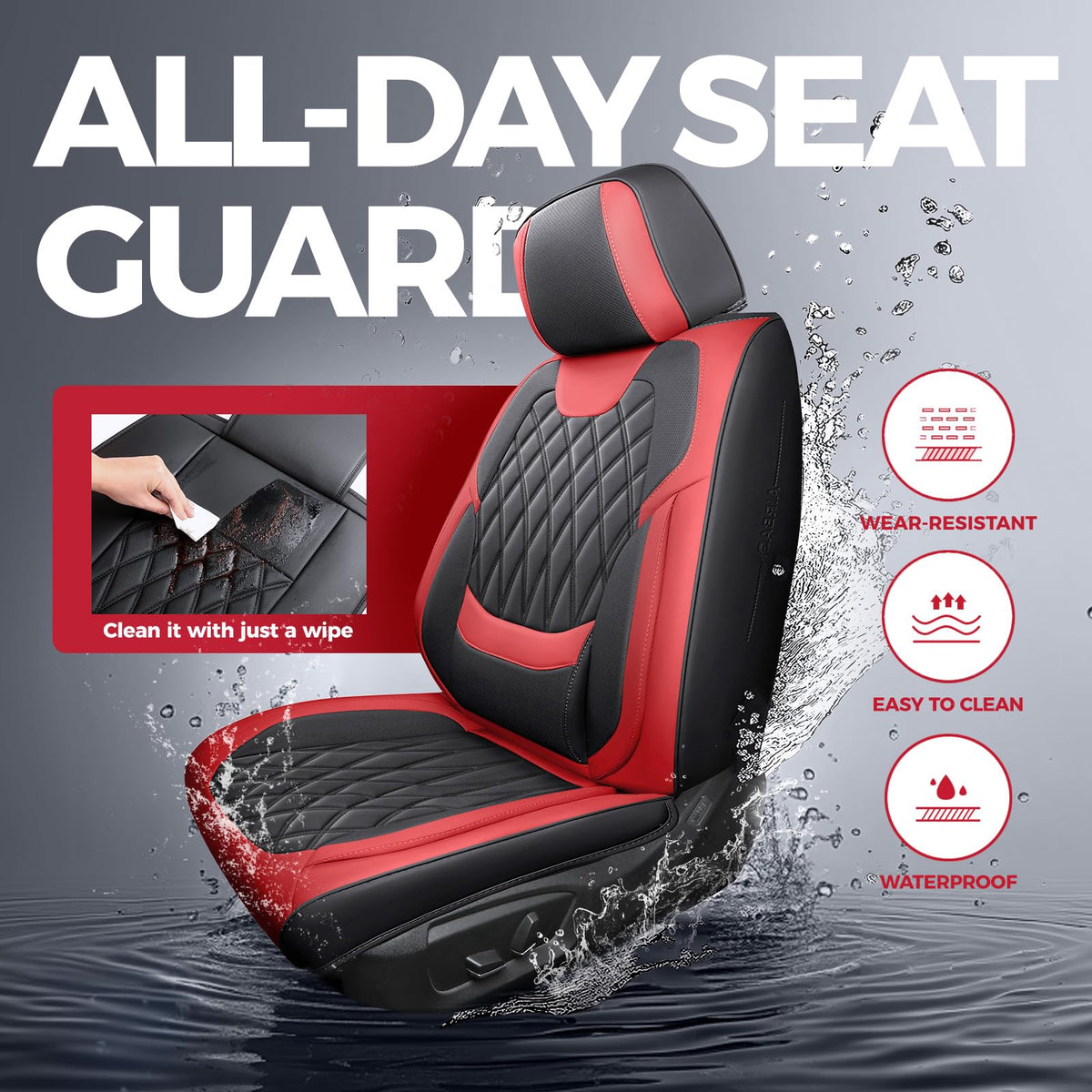 Car Seat Covers Full Set Faux Leather Black Red D117