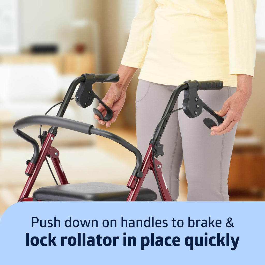 Steel Rollator Walker with Seat, Burgundy, 350 lb. Weight Capacity W4454
