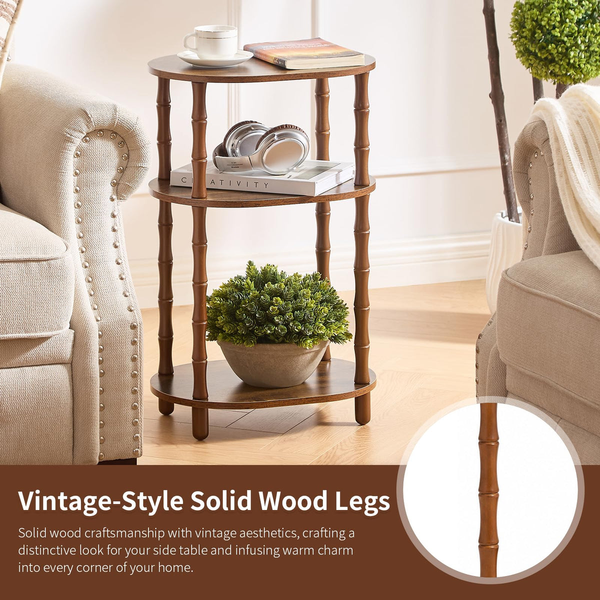 Brown 3-Tier Oval Side Table T642