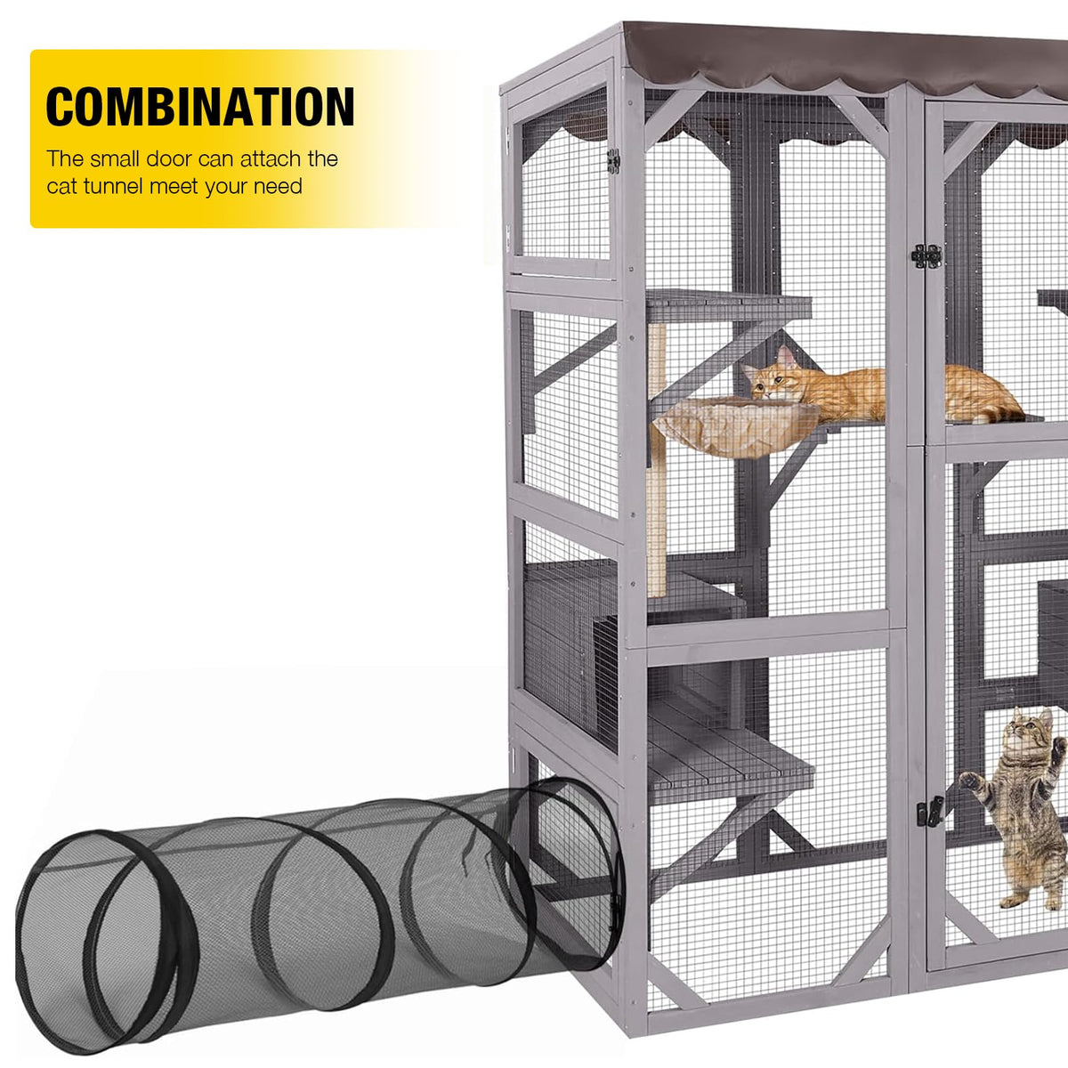 Outdoor Catio Cat Enclosure with 7 Platforms Grey A7868