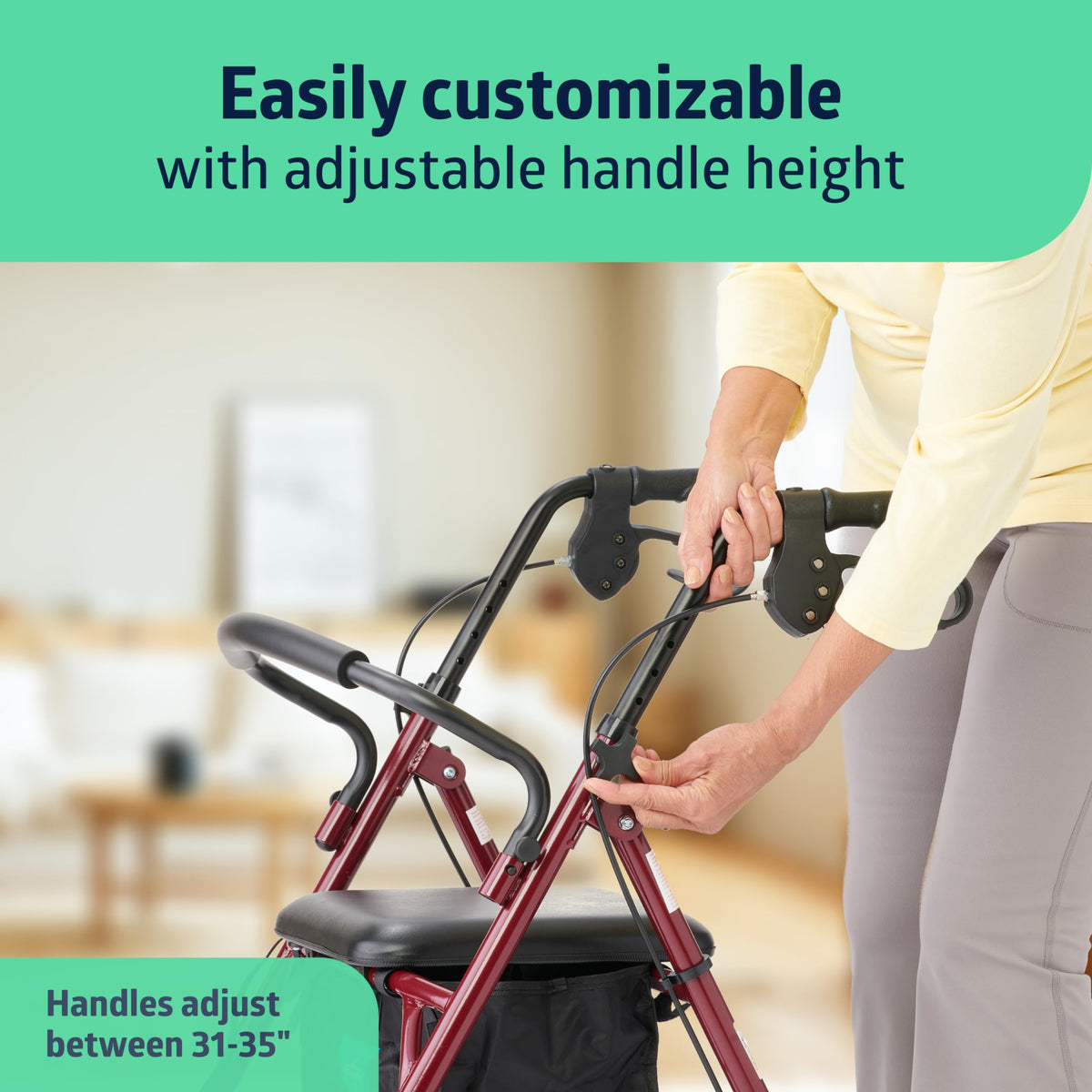 Steel Rollator Walker with Seat, Burgundy, 350 lb. Weight Capacity W4454