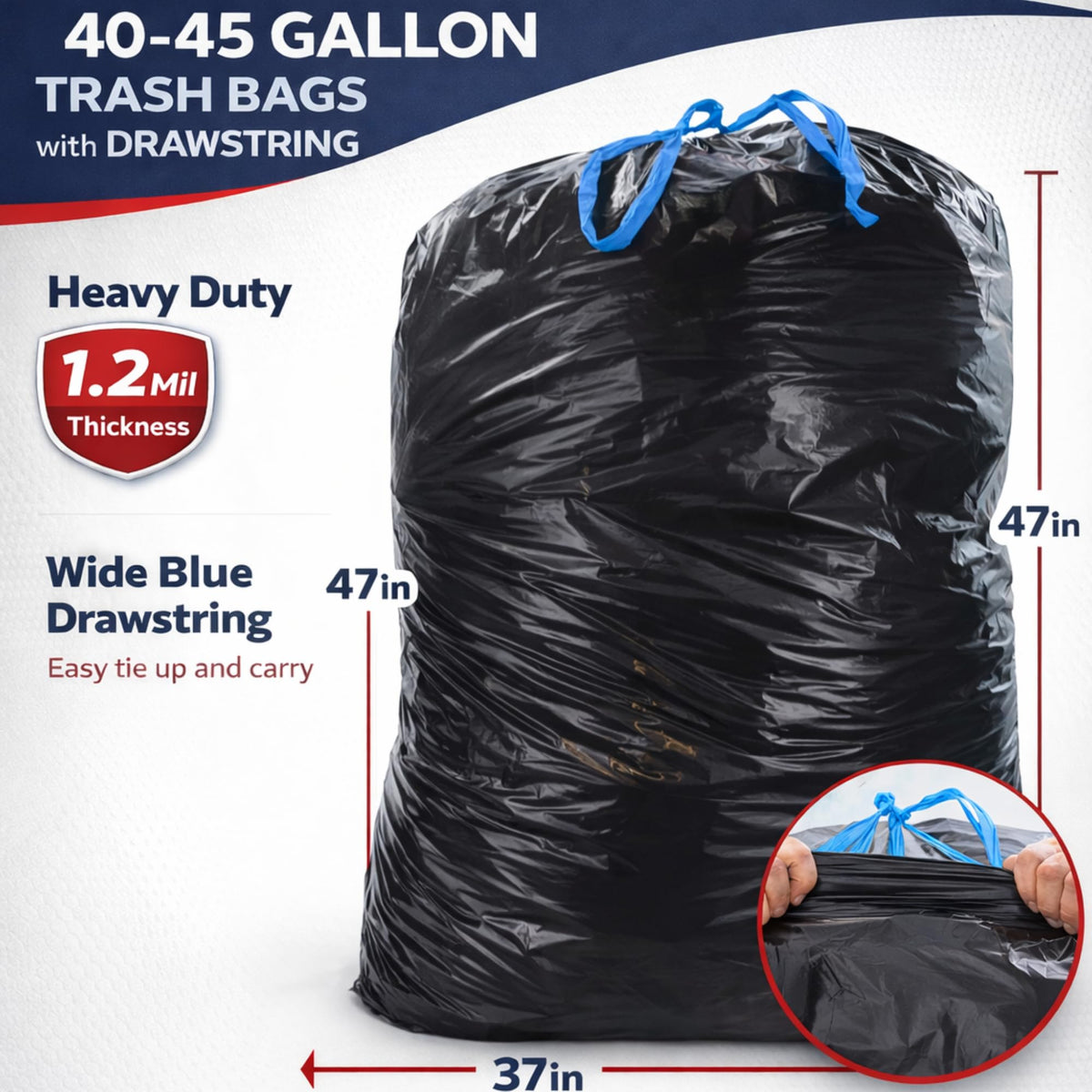 44 Gallon Drawstring Trash Bags 50 Count A872