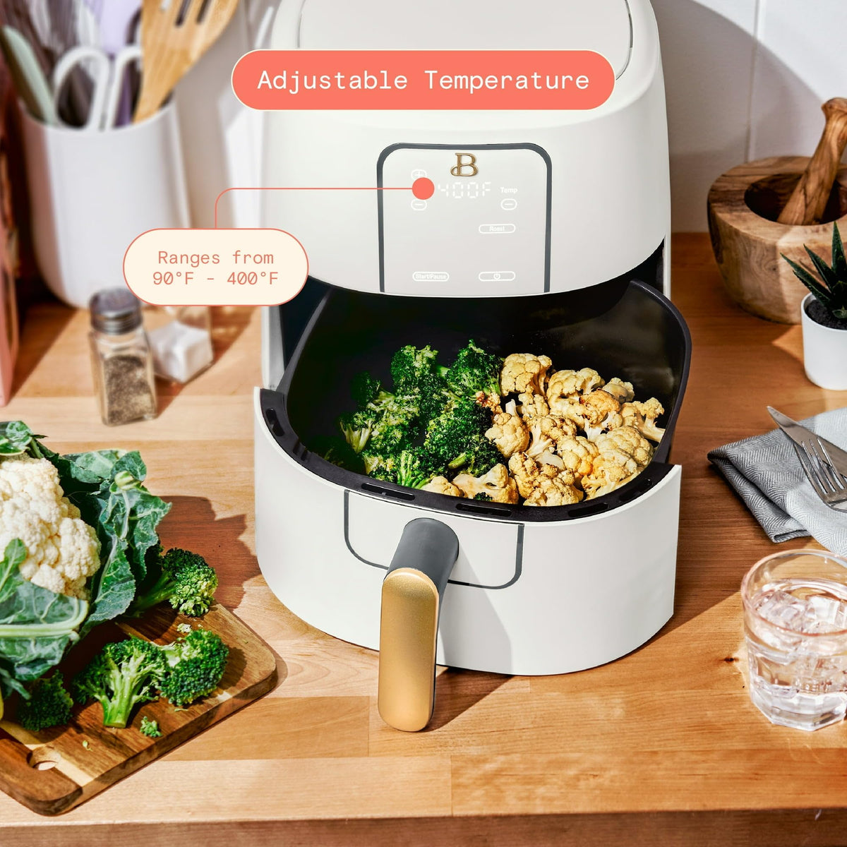 6 Quart Air Fryer with Touch-Activated Display, 4-in-1 Countertop Air Fryer 1750W, Nonstick Dishwasher Safe, White Icing N943